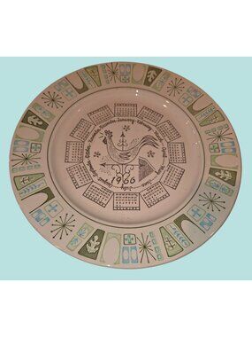 Taylorstone 1966 Calendar Plate With Rooster & Mid-Century Modern Design
